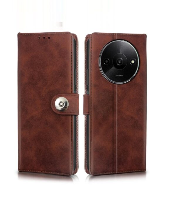 WOW IMAGINE Shock Proof Flip Cover Back Case for Mi Redmi A3 | Redmi A3X | Poco C61 (Magnetic Button Flip Case |Coffee)
