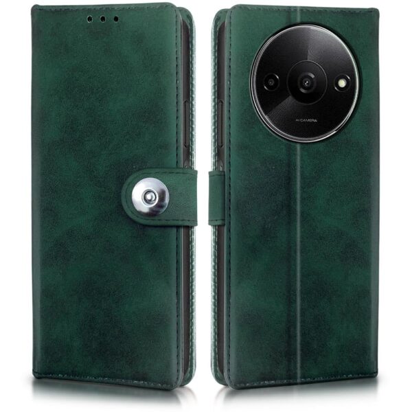 WOW IMAGINE Shock Proof Flip Cover Back Case for Mi Redmi A3 | Redmi A3X | Poco C61 (Magnetic Button Flip Case | Forest Green)