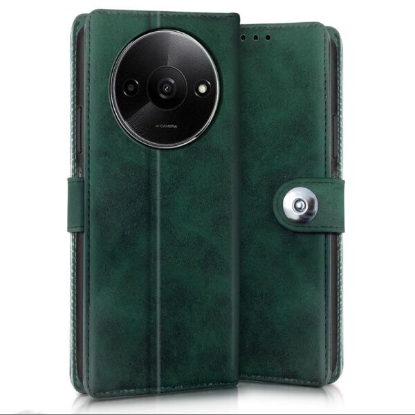 WOW IMAGINE Shock Proof Flip Cover Back Case for Mi Redmi A3 | Redmi A3X | Poco C61 (Magnetic Button Flip Case | Forest Green) - Image 2