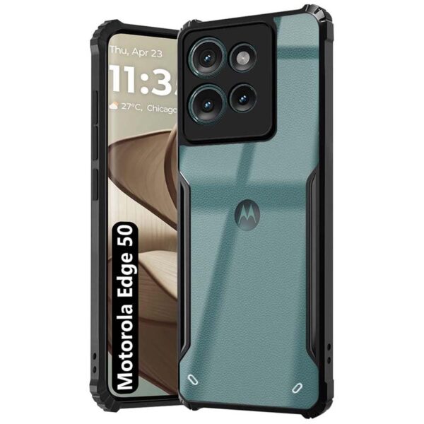 Fashionury Shockproof Crystal Clear Back Cover Case for Motorola Edge 50 5G |(Black Bumper) - Image 3