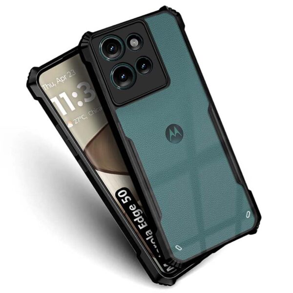 Fashionury Shockproof Crystal Clear Back Cover Case for Motorola Edge 50 5G |(Black Bumper) - Image 2