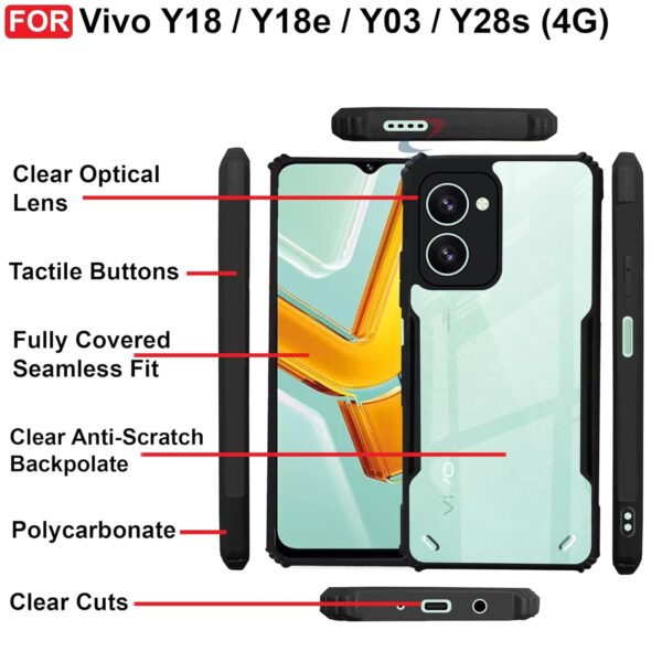 CEDO Vivo Y18 / Y18e / Y03 / Y28s (4G) Back Case Cover |Transparent (Black) - Image 3