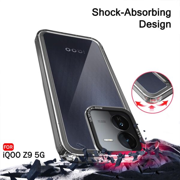 TheGiftKart Hybrid Shockproof Back Cover Case for IQOO Z9 5G |(TPU & PC, Smoked Bumper) - Image 2