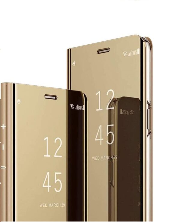 Helix Leather Case For Samsung Galaxy A15 5G 6.5", Clear View Protective Mirror Flip Cover-Gold