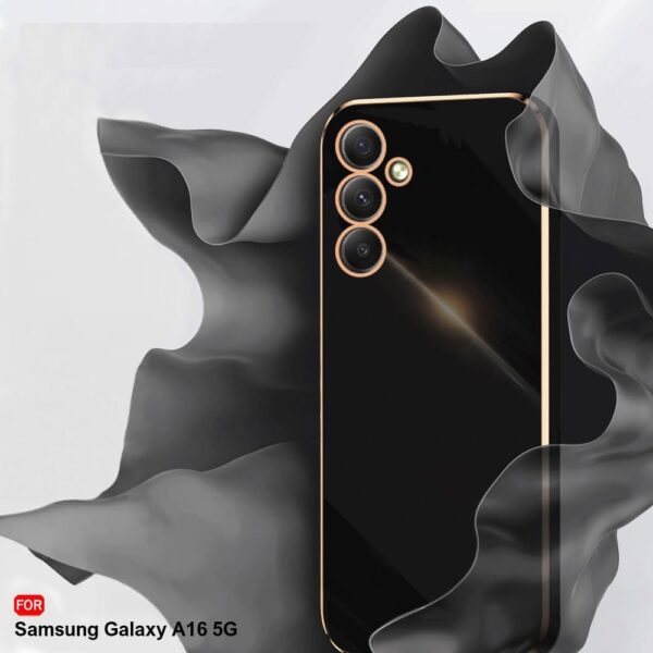 TheGiftKart Luxurious Golden-Plated Back Cover Case for Samsung Galaxy A16 5G | (TPU, Black) - Image 3